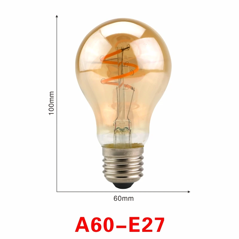 Светодиодный светильник с регулируемой яркостью и спиральной нитью 4 Вт 2200 к T45 A60 ST64 G80 G95 G125 Ретро Винтажные лампы декоративный светильник ing Edison - Испускаемый цвет: A60 E27