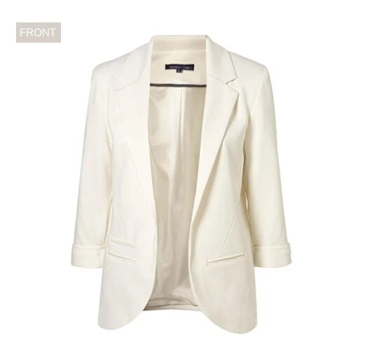 Женский модный Блейзер ярких цветов, Женский Повседневный приталенный пиджак с рукавом три четверти, сплошные блейзеры - Цвет: Белый