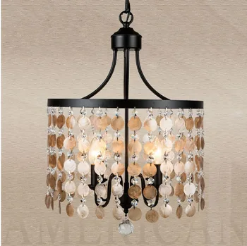 

ZYY Retro American Circul Shell Pendant Light Black Iron For Dining Room Restaurant Bedroom Study Room Living Room LED E14 bulbs