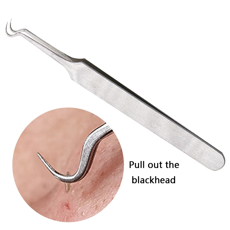 

9Pcs Acne Needle Tweezer Black Head Pimples Removal Pointed Bend Head Face Care Blackhead Comedone Acne Extractor Tool Acne Clip