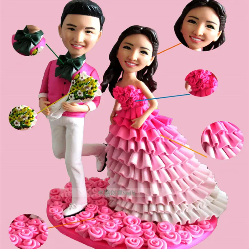 

Soccerwe Polymer Clay Hand-made Customize 18cm Realman Face Skin Color Brown Black White Tan Wedding Double Dolls