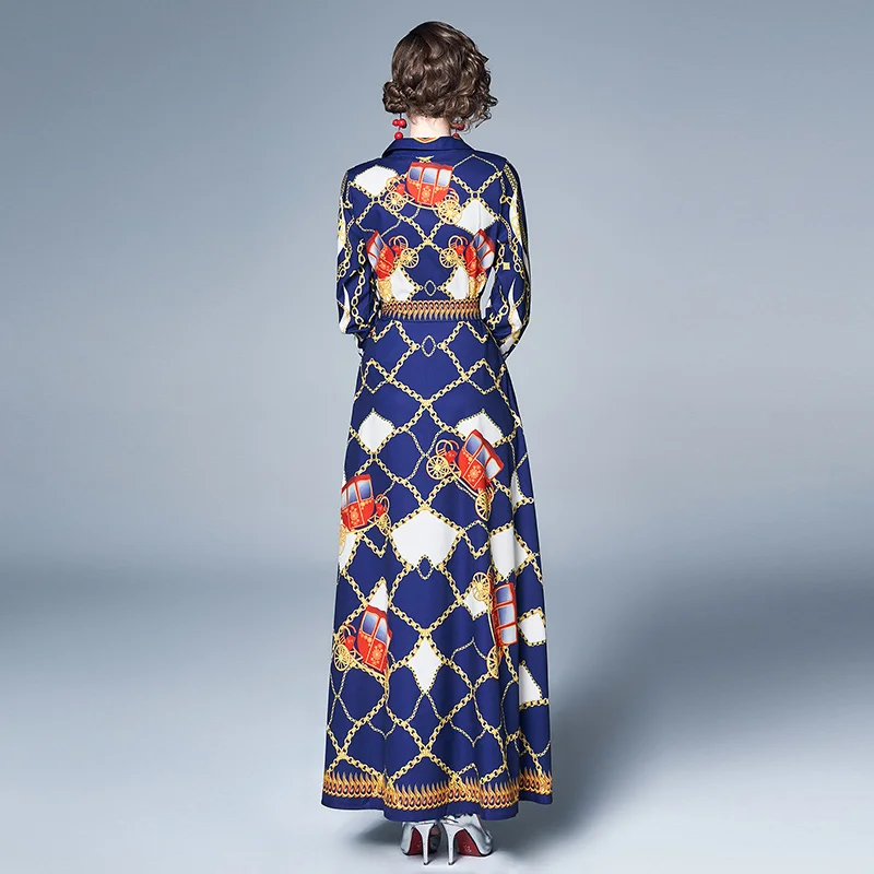 Модное дизайнерское Макси-платье длиной до лодыжки, осень, женское однобортное длинное платье с длинным рукавом и поясом