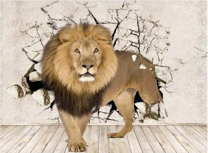 3d Wallpaper Custom Mural Non Woven Wall Stickers 3 D Stereo Space Lion Mural Wall Decoration