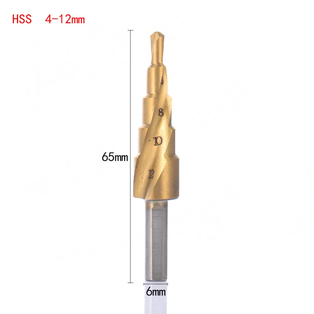 

1pc 4-12 HSS Spiral Grooved metal drilling mini drill accessories Titanium Step Cone Drill Bit