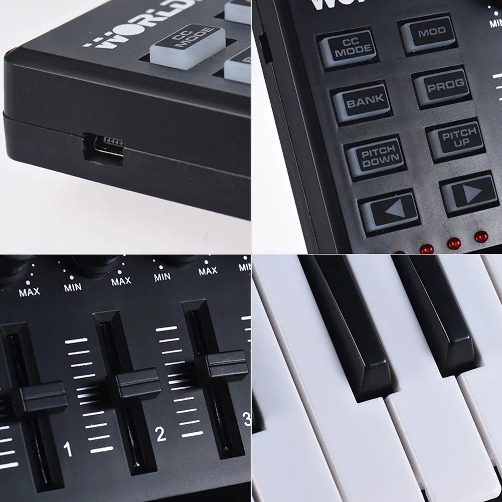 MIDI клавиатура World Panda с 25 клавишами, мини-пианино, USB клавиатура и барабанная подставка, MIDI контроллер