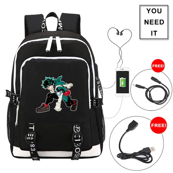 9 Высокое качество My Hero Academy школьная сумка аниме рюкзак для путешествий usb зарядка Рюкзак для ноутбука Bakugou костюм кацуки для косплея сумки Rugzak - Цвет: 9