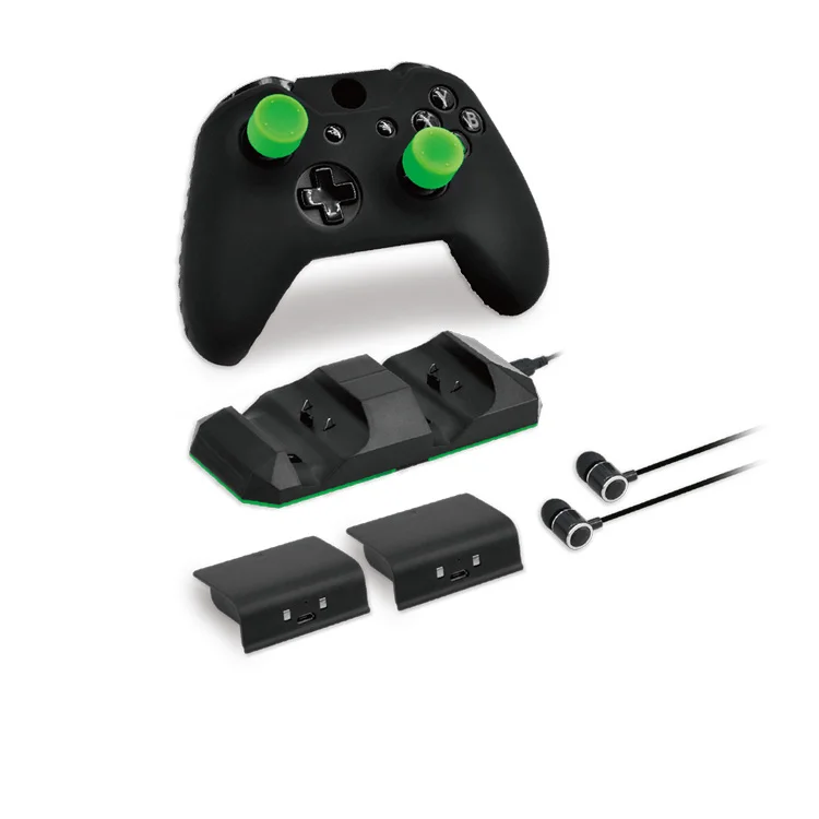 Super Game Kit Silicone Case Thumbstick Cover Battery Pack Stereo Headphones Dual Charging Dock For Xbox One S