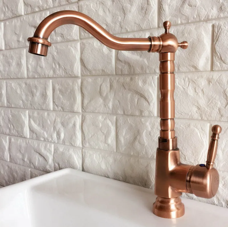 Swivel Spout Water Tap Antique Red Copper Single Handle Single Hole Kitchen Sink & Bathroom Faucet Basin Mixer Tap anf399