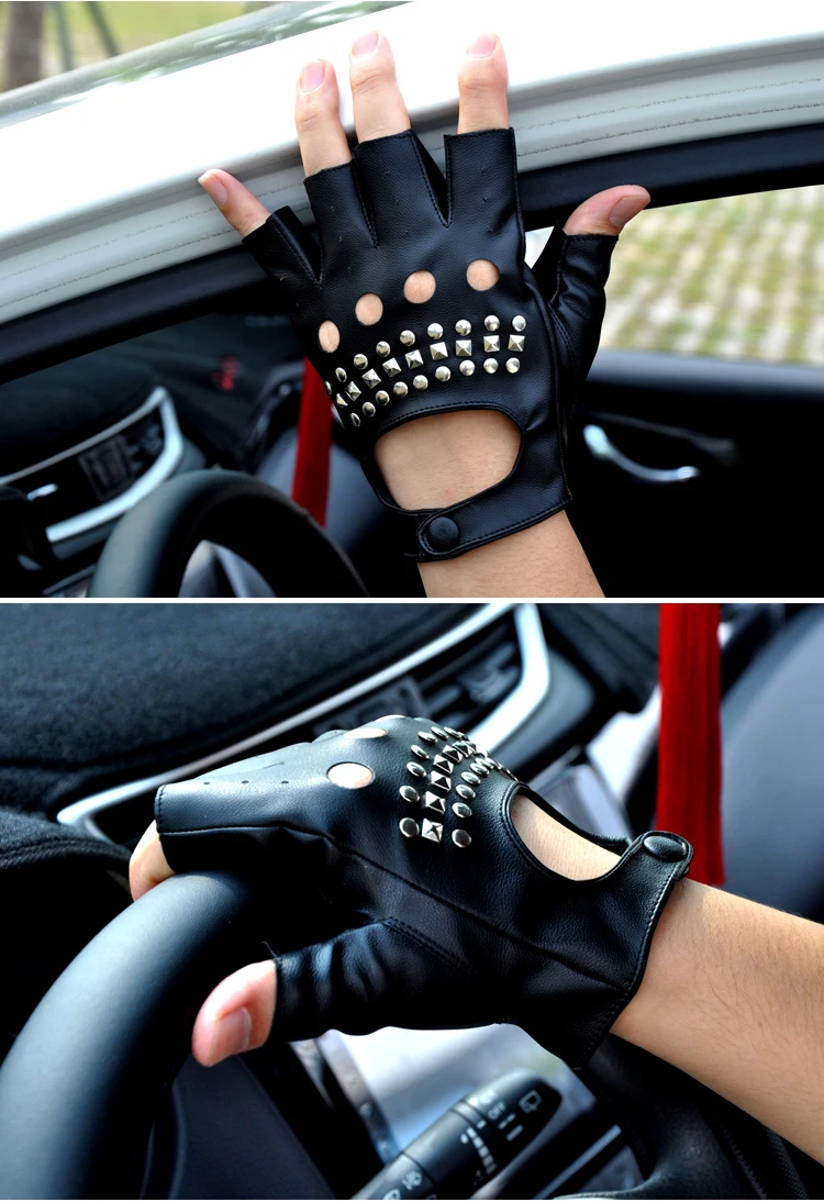 Модные полуботинки палец вождения Для женщин перчатки из искусственной кожи перчатки без пальцев половина палец перчатки для женский