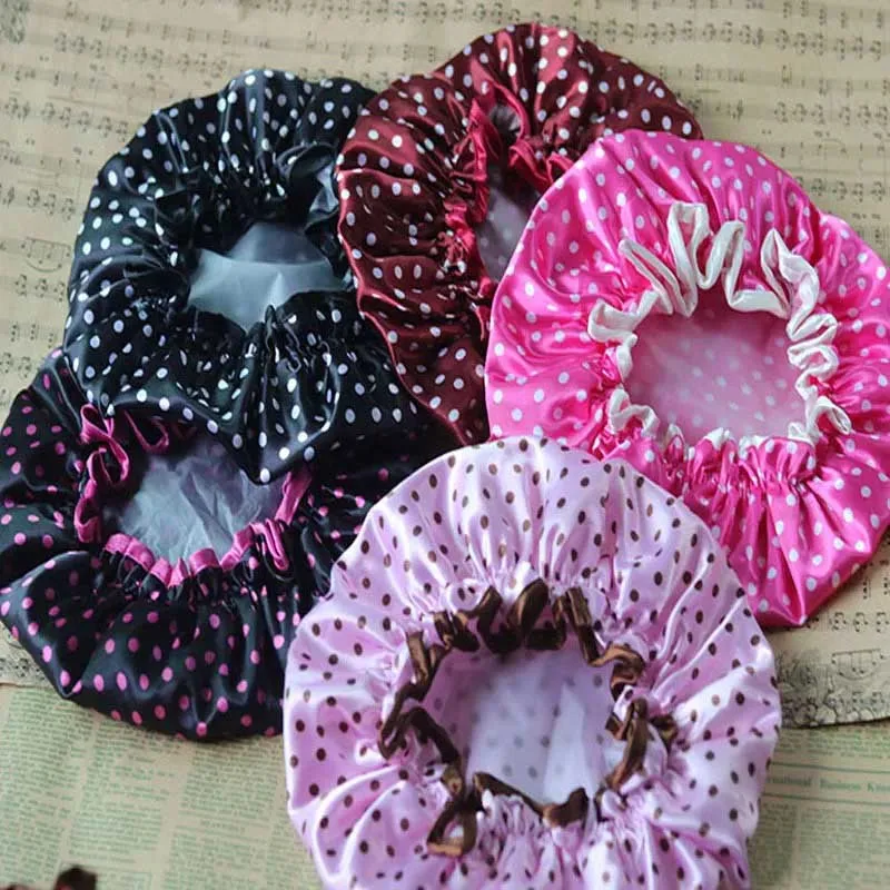 Household Double Thick Color Dot Ladies Waterproof Shower Caps Diced