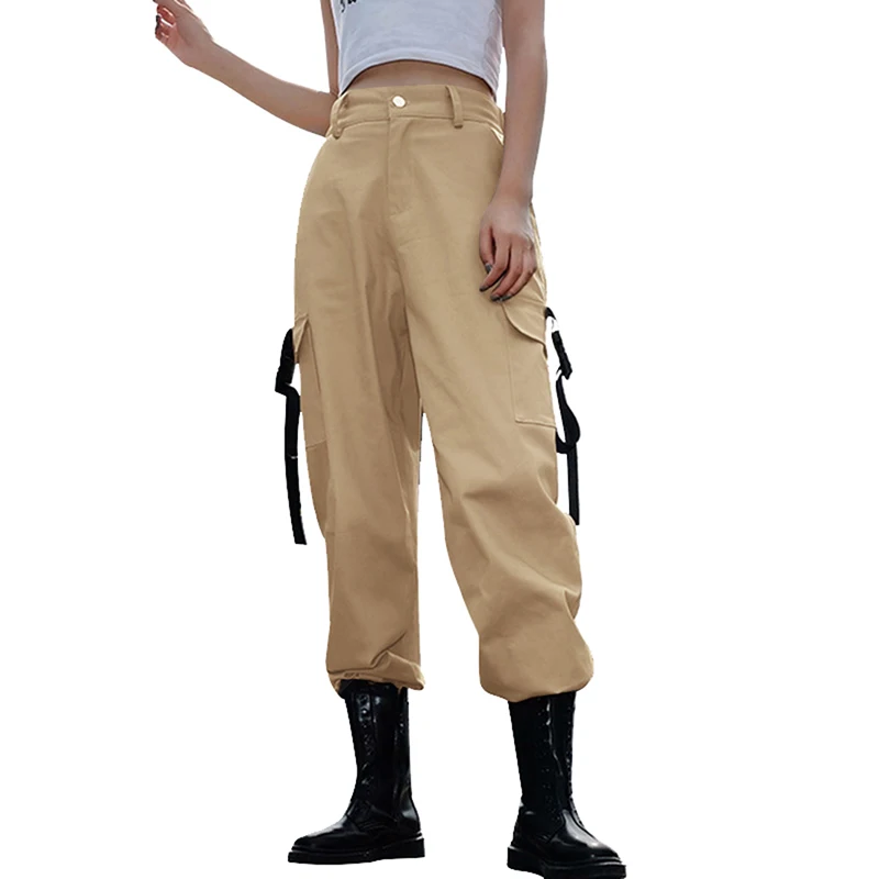 LASPERAL Black High Waist Cargo Pant Women Pockets