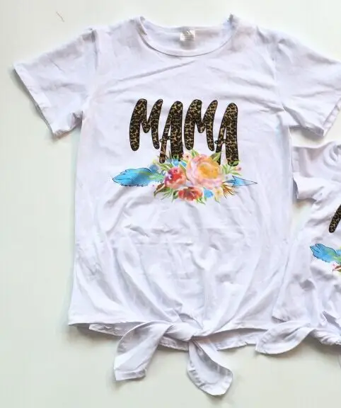 Летняя эксклюзивная футболка с галстуком для маленьких девочек; детская одежда; семейный образ «Мама и я»; хлопковые реглан с рисунком коровы, подсолнуха, леопарда, омаров - Цвет: white mommy
