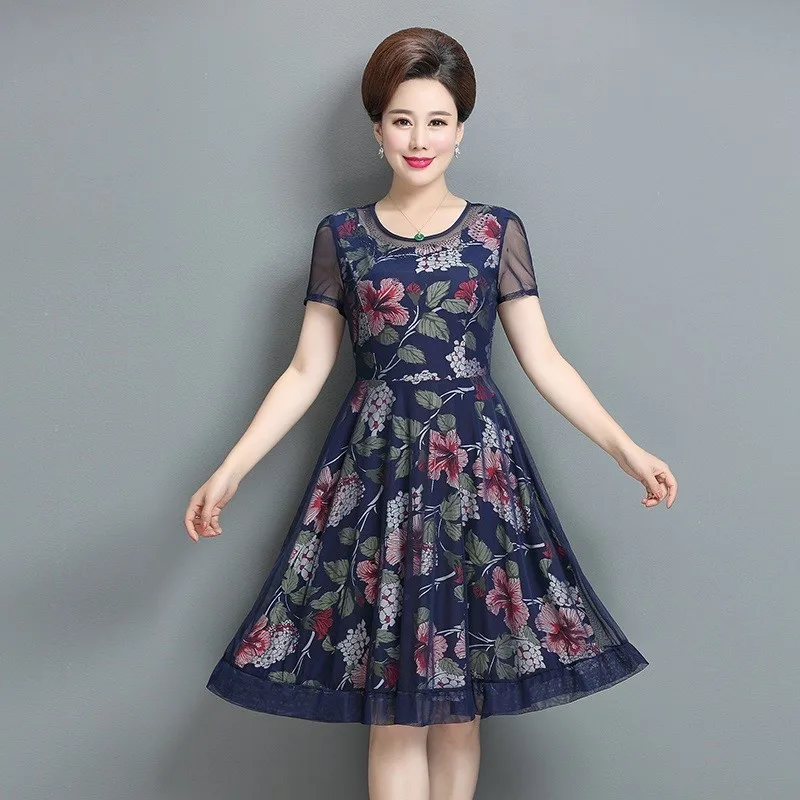 

Plus Size 5XL Summer Dress 2019 Ladies Vintage O-neck Short Sleeve Dresses Woman Floral Print Party Dress Vestido
