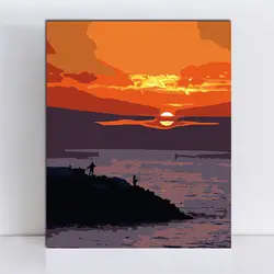 Картина по номерам художественная краска номер закат установка побережье Расслабление картины Рисунок раскраска на холсте с рамкой nu