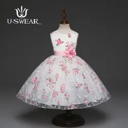 U-SWEAR 2019 Новое поступление детские для девочек в цветочек платья без рукавов с круглым вырезом Флора с цветочным принтом Аппликация бальное