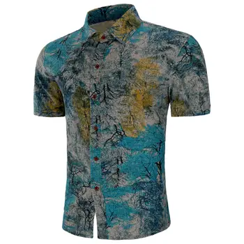 

Hawaiian Men Shirt Plus size Blouse Men Short sleeve Dress Mens Shirts Loose Summer Green