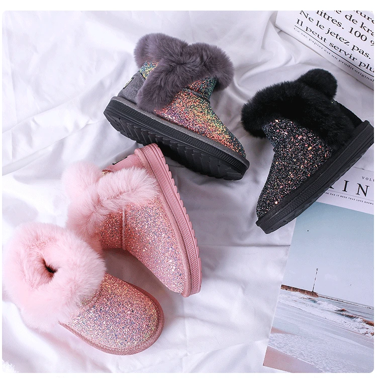 Fashion colorful bling girls winter boots snow boot for girls winter shoes dress shoes with fur kids toddler girls shoe EU 21-37