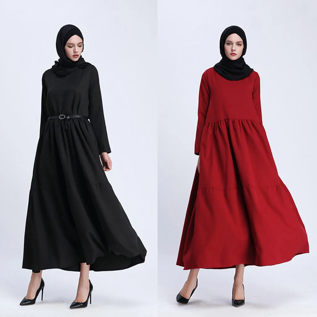PlusSize Vestidos 2019 абаи Бангладеш стиль для женщин мусульманское длинное платье для девочки трубы рукавом Длинная юбка халаты Туника ремень Z319