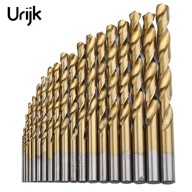 

Urijk 19pcs/1set High Speed Steel Drill Bits Titanium Coated 1-10mm HSS Twist Drill Bits Kit Set For Hole step Woodworking New