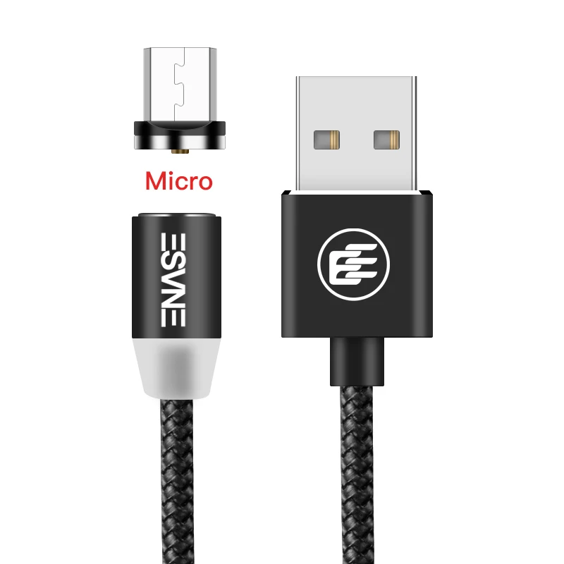 1 м светодиодный магнитный зарядный кабель usb Тип C Micro USB C 8-контактный зарядный Магнитный кабель для передачи данных для iPhone samsung Xiaomi проводное зарядное устройство Шнур - Цвет: Черный