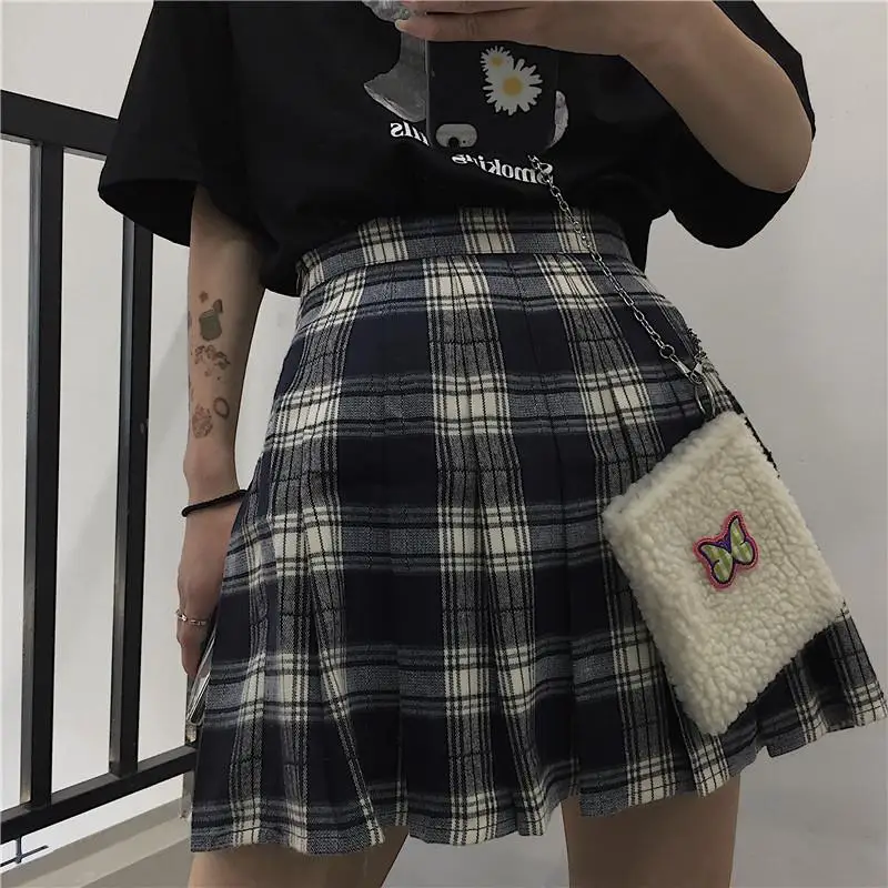Harajuku клетчатая юбка для женщин в стиле ретро с завышенной талией плиссированные