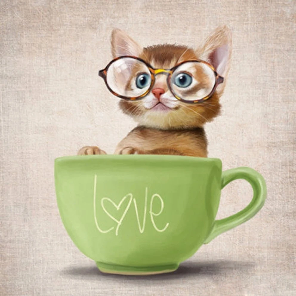 

DIY Diamond Embroidery Kitten in the cup Full Square/round Diamond Painting Cross Stitch Kit Rhinestones Mosaic Home Decor