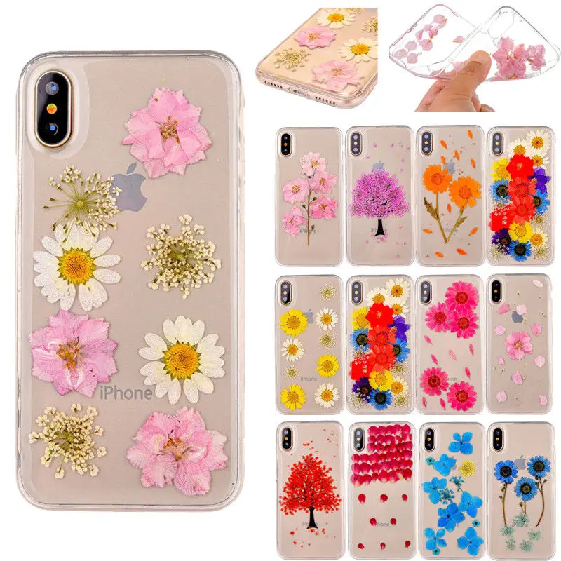 

100% Dried Real Flower Phone Case For iPhone Xr X Xs Max 8 7 Plus 5 SE 5S 6 6S Plus Clear TPU Protective Cover pressed flowers