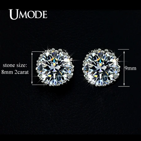 Umode мульти сохатый 8 мм 2ct Высокое качество швейцарский CZ бриллиантами стад серьги