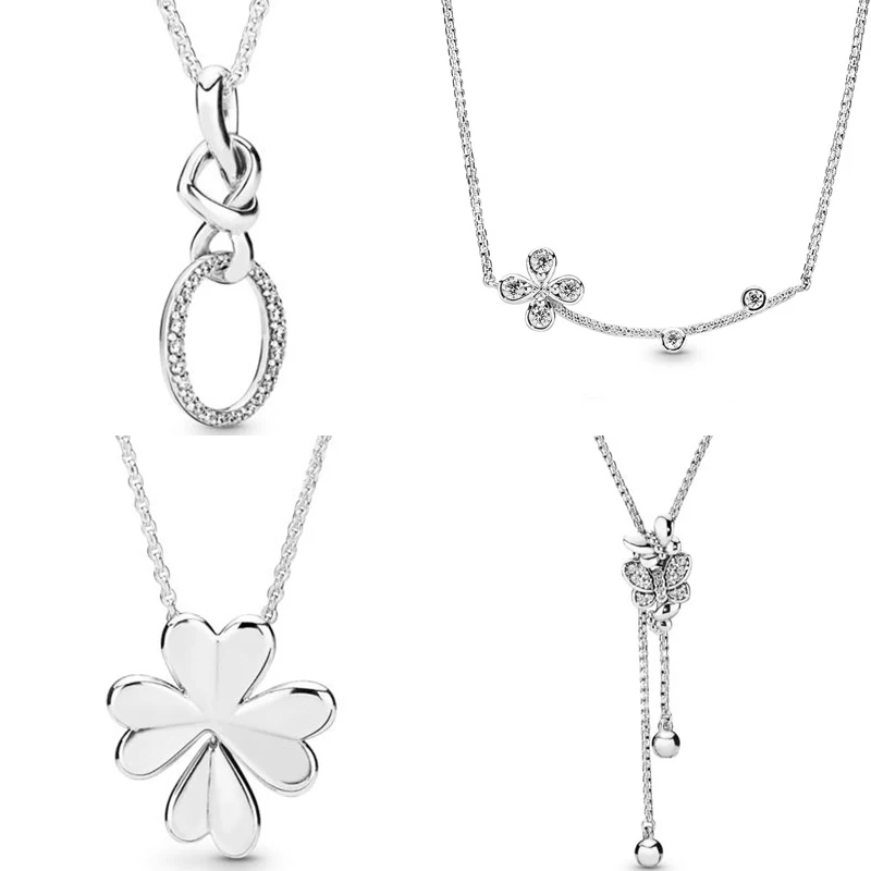

Knotted Heart Dazzling & Dancing Butterflies Lucky Four-leaf Clover Necklace For Women Gift Europe Jewelry 925 Sterling Silver