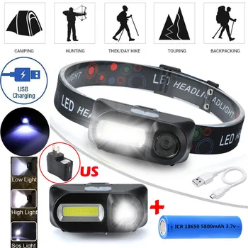 

Headlamp 6 Modes Head Light COB LED Headlight Torch Outdoor Flashlight USB Rechargeable American Standard Plug