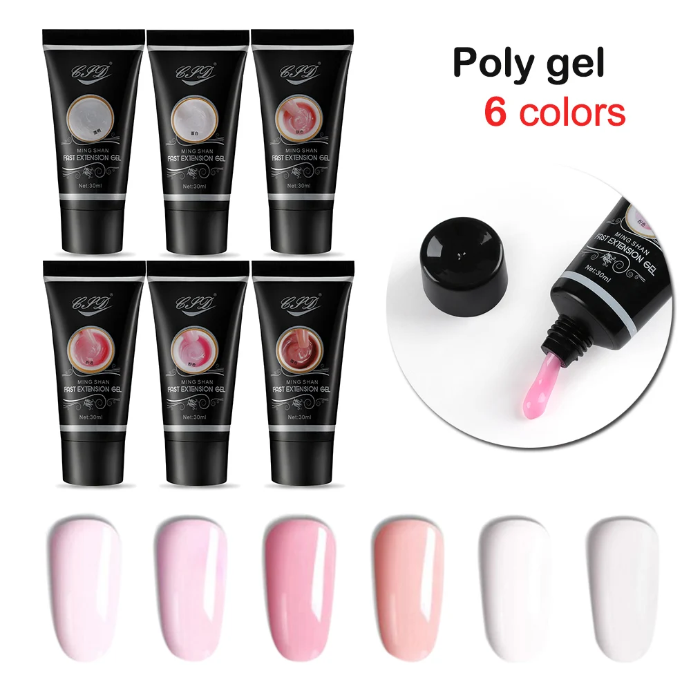 30 ml 6 Colors Poly Nail Gel Hard Jelly Extension Builder Gel Nail Art