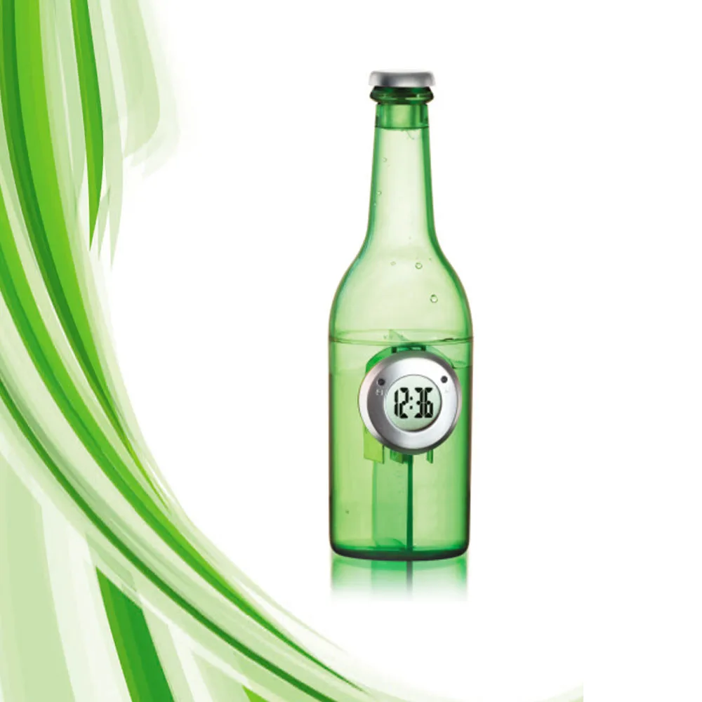 Creative water bottle red bell green energy home decoration watch water capacity alarm clock to