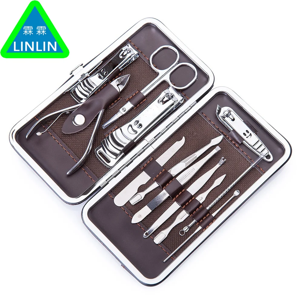 

LINLIN 12 Pcs Stainless Nail Kit Nail Clipper Nipper Cutter Scissors Tweezers Ear Pick Pedicure Manicure Set Nail Art Tools