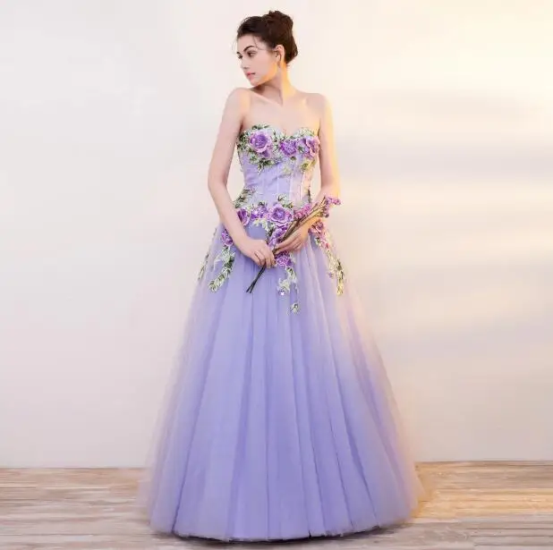 Purple Evening Dress Long Top Lace With Embroidery Tulle Robe De Soiree Longue Suknie Wieczorowe