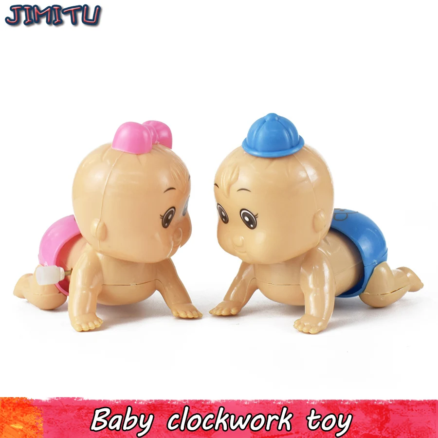 1pcs Newborn Baby Wind up Toy Funny Cartoon Clockwork Toys Crawling Baby Design Pull Back Toy for Kids Random Color Classic Toy