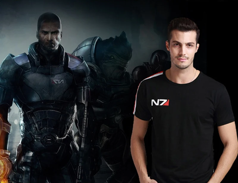  N7 Mass Effect 3 T Shirt Men Systems Alliance Military Emblem Game Top Tee O neck T-Shirt Cotton Me