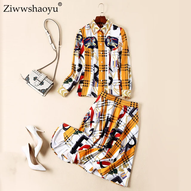 Special Price Ziwwshaoyu 2018 fall new high quality set Office Lady Turn-down Collar Plaid Print A-line Temperament two-piece suit Special Price Ziwwshaoyu 2018 fall new high quality set Office Lady Turn-down Collar Plaid Print A-line Temperament two-piece suit