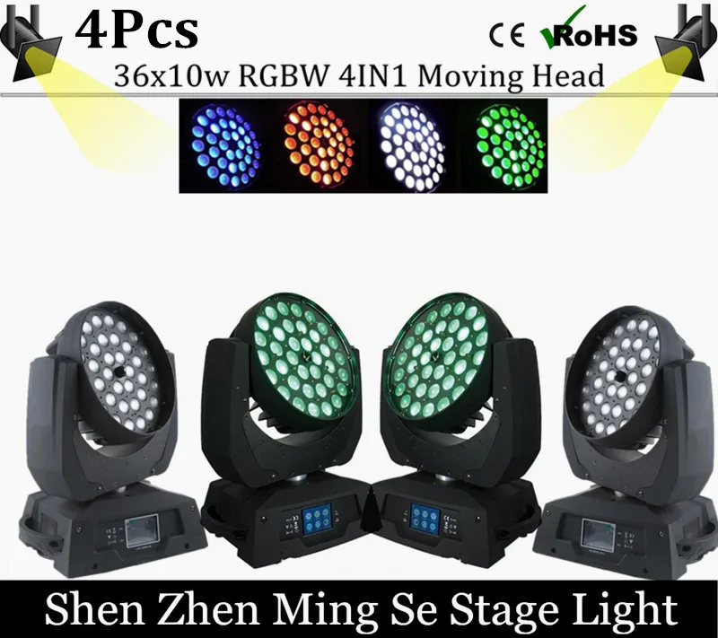 4pcs/lots Stage Equipment 36x10w Zoom Wash Led rgbw Moving Head Light 4in 1 Led Wash Lighting