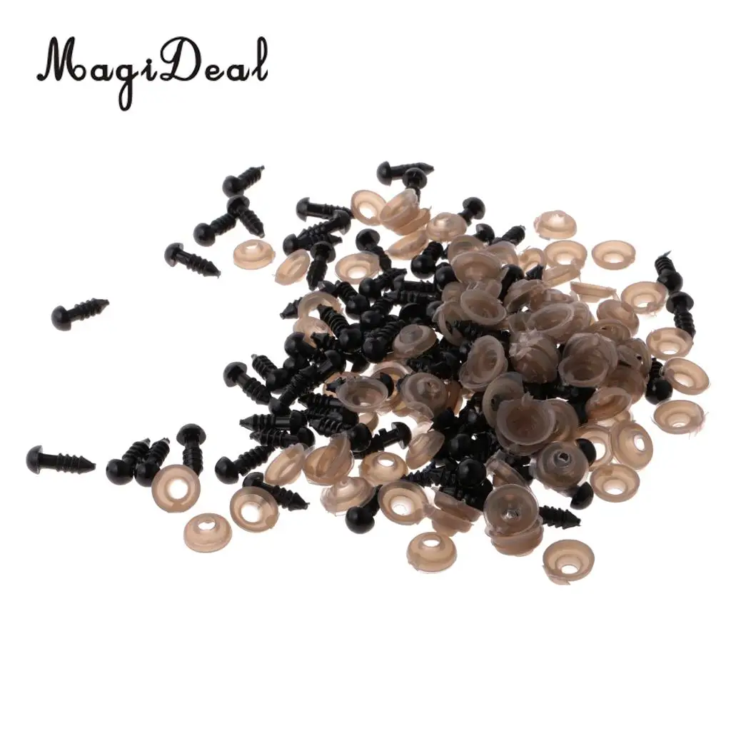100Pcs 6mm 8mm Soild Black Plastic Safety Eyes with Washers for Making Bear Doll Animal Toy DIY Crafts
