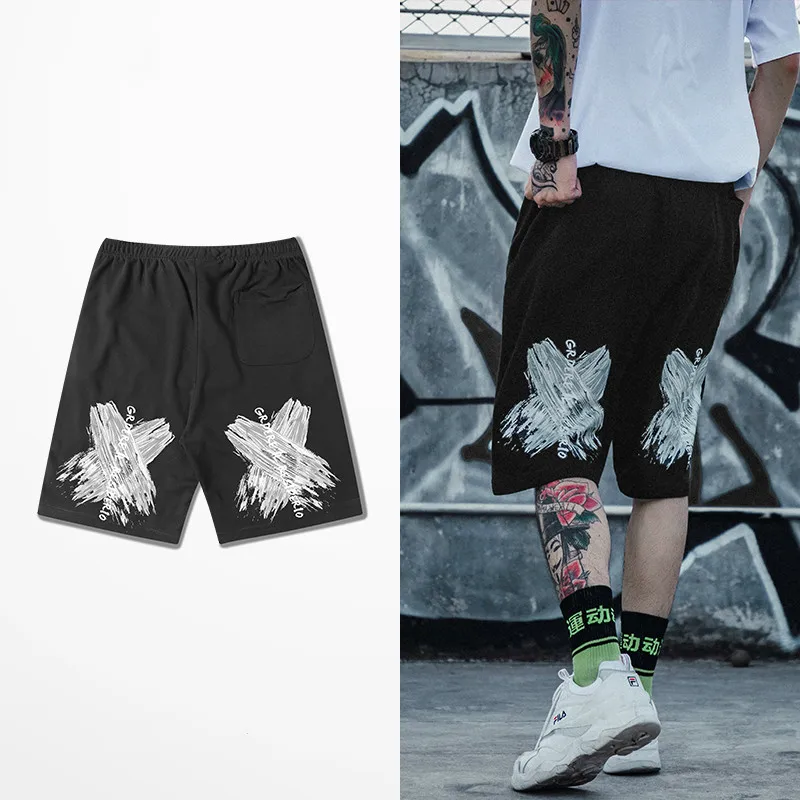 Уличная одежда в европейском и американском стиле, мужские шорты с принтом граффити, Брендовые мужские пляжные шорты для скейтборда в стиле хип-хоп, уличные шорты