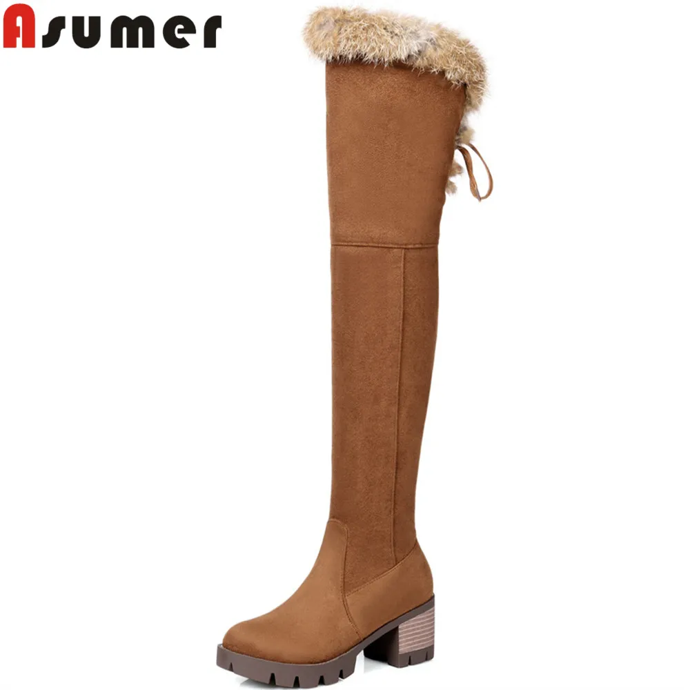 ASUMER/Новое поступление Модные женские сапоги Цвет черный коричневый Женские из