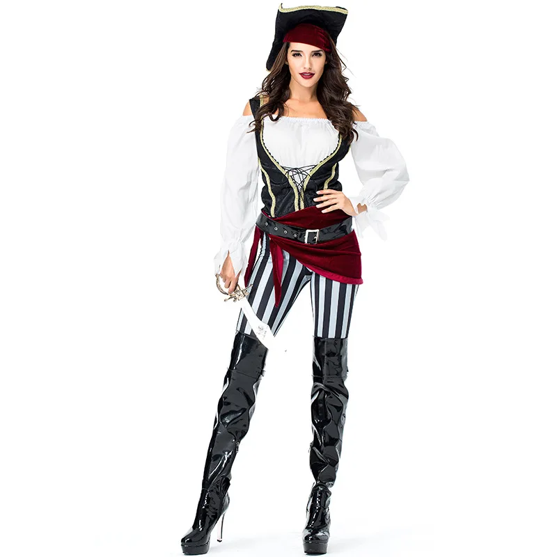 

Deluxe Gothic Female Pirate Costume Pirates of the Caribbean Female Captain Cosplay Fantasia Fancy Costume