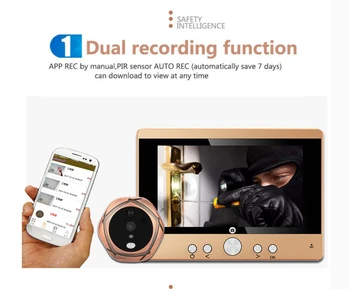 

5" 720P WiFi Wireless Digital Peephole Door Viewer Video Camera Wifi Doorbell with Intercom or take picture or take video