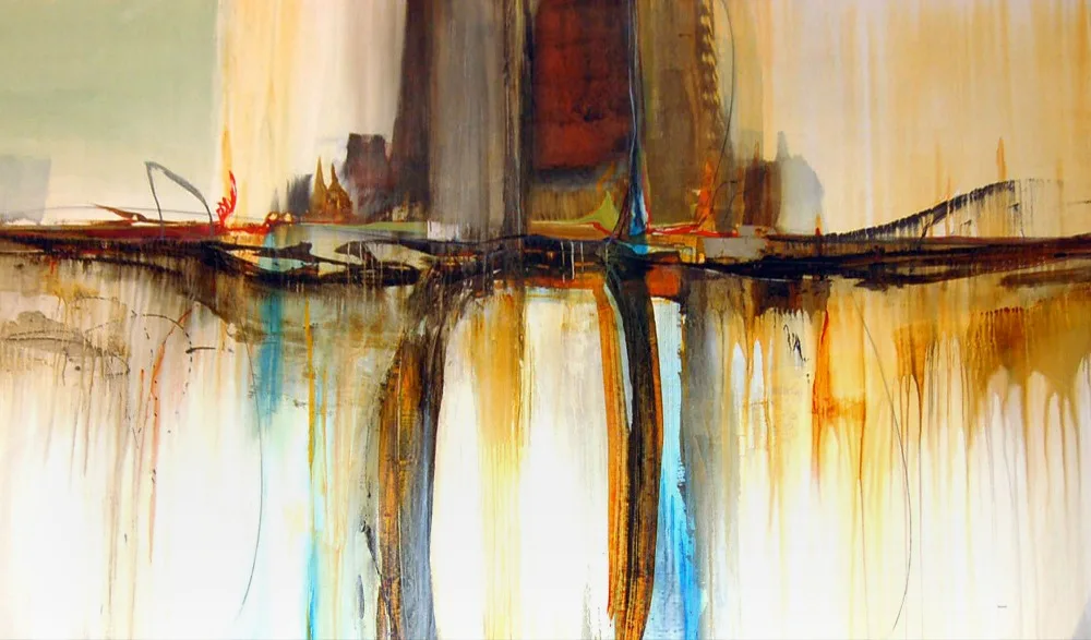 

Decoration Pictures Hand Painted Modern Buildings Oil Paintings Wall Art for Living Room Abstract Landscape Painting No Framed