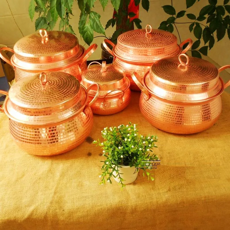 

Handmade Pure Copper Pot Stew Pot With Lid Thick Double Handle