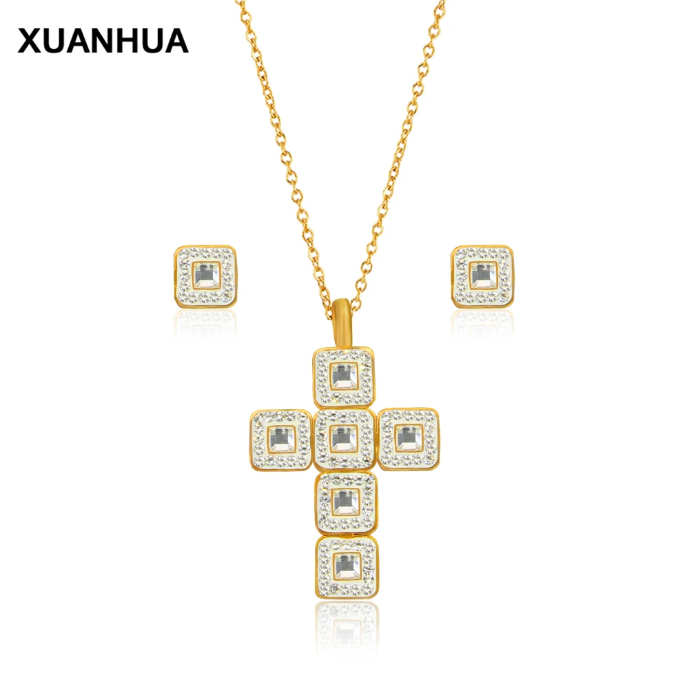 Bridal Dubai Goldplated cross Jewelry Sets Accessories Jewellery white