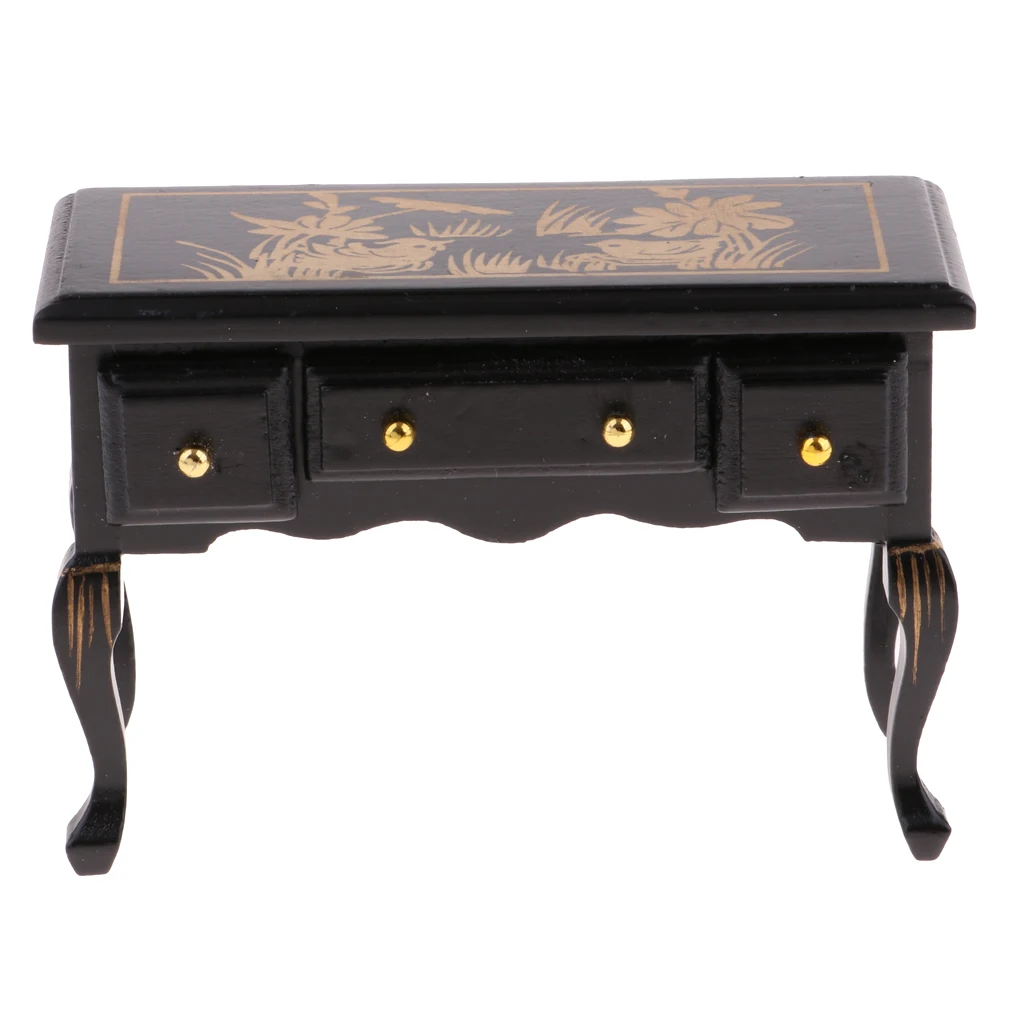 1:12 Dollhouse Miniature Furniture Vintage Wooden Table Desk with Drawers Model Toy