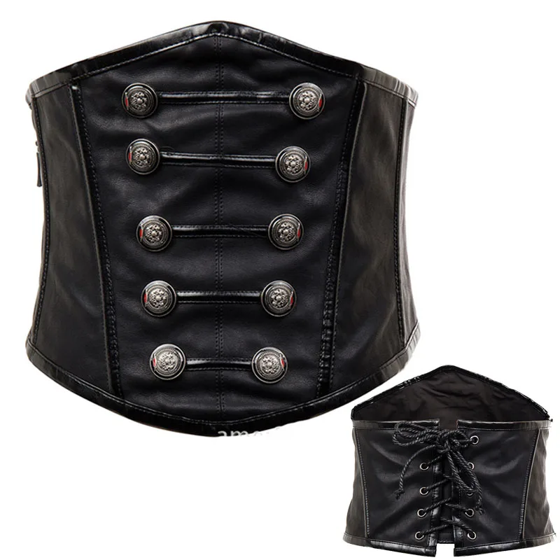 Metal Punk PU Leather Waist Training Wide Belt For Women High Waist