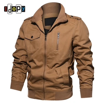 

Idopy Autumn Men's Jackets Military Coats Cotton Army Outerwear Casual Male Bomber Jacket Mens Brand Clothing 6XL