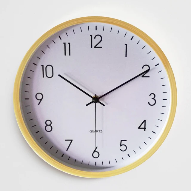 12 Inch Brief Hanging Wall Clock Imitation Wood Texture Plastic Mute